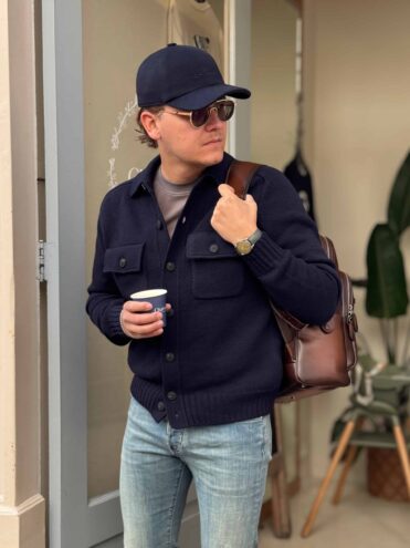 GRAN SASSO PATCH POCKETS SUPER GEELONG JACKET BLEU MARINE (43454)