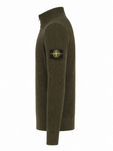 STONE ISLAND - RIBBED ZIP-UP DARK GREEN / BROWN (43398) STONE ISLAND - RIBBED ZIP-UP DARK GREEN / BROWN (43398)