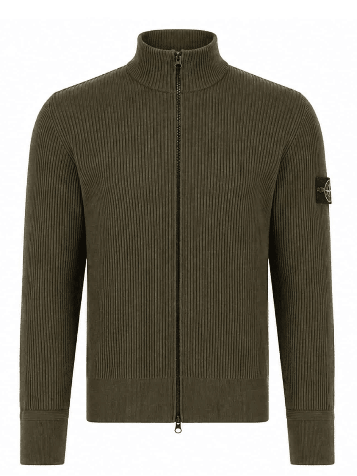 STONE ISLAND - RIBBED ZIP-UP DARK GREEN / BROWN (43398) STONE ISLAND - RIBBED ZIP-UP DARK GREEN / BROWN (43398)