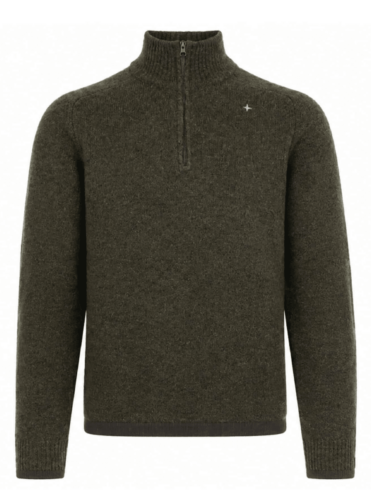 STONE ISLAND - STELLINA WOOL HALF ZIP SWEATER DARK GREEN / BROWN (43404)