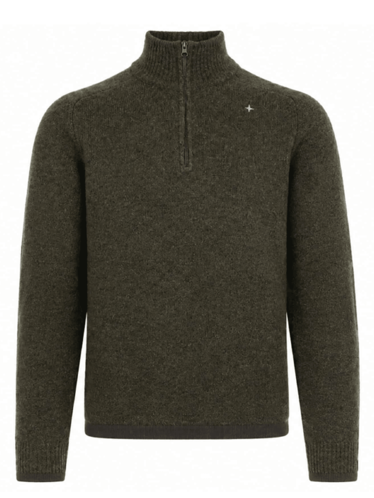 STONE ISLAND - STELLINA WOOL HALF ZIP SWEATER DARK GREEN / BROWN