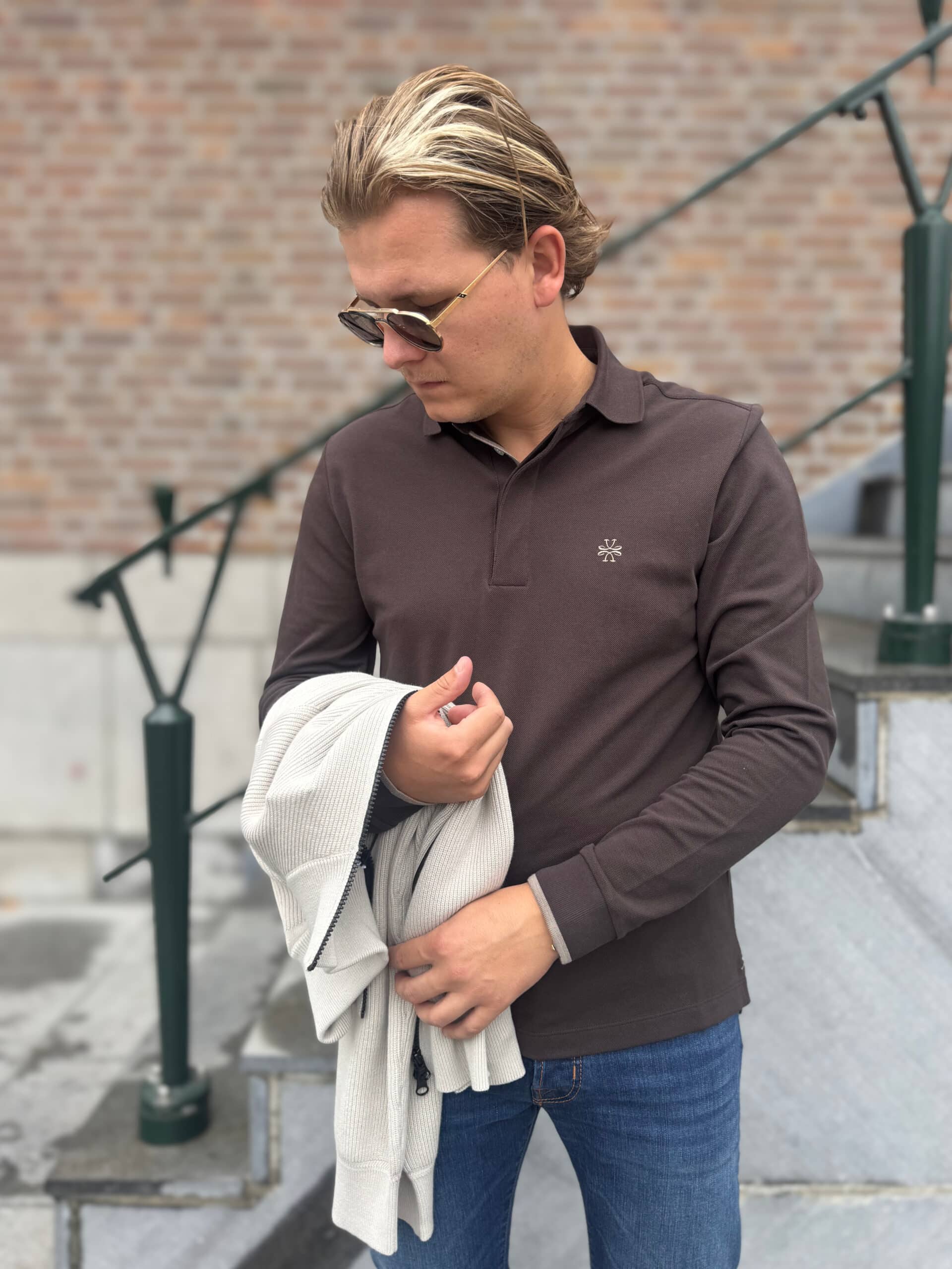 Jacob Cohën - Poloshirt longsleeve dark brown (43343) Jacob Cohën - Poloshirt longsleeve dark brown (43343)