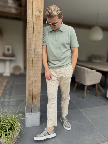 Gran Sasso - Grünes Strick-Poloshirt mit Reißverschluss (42704)