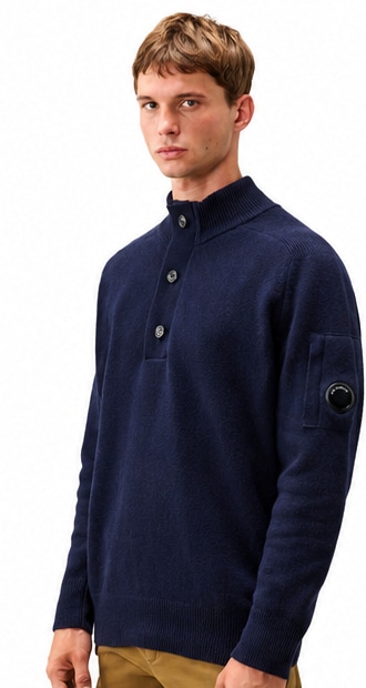 C.P. COMPANY - Lambswool Half-Button Sweater Blue (43688)