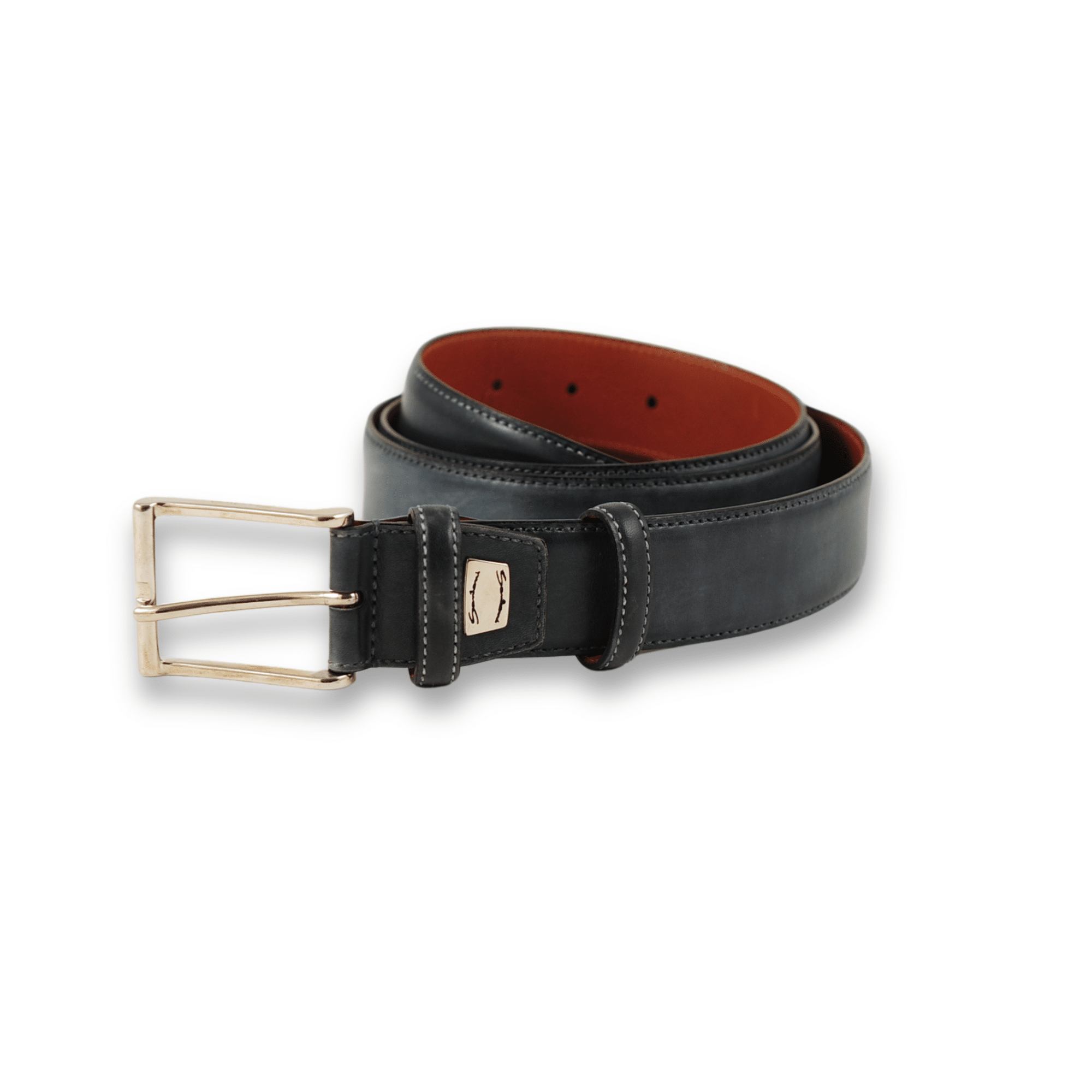 SANTONI - Ceinture en cuir bleu foncé/gris 3,5 cm (39945) SANTONI - Ceinture en cuir bleu foncé/gris 3,5 cm (39945)
