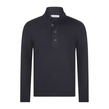 GRAN SASSO - Super Geelong Zip and Button Mock Neck dark blue (43579)