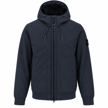 STONE ISLAND - VESTE SOFT SHELL À CAPUCHE BLEU MARINE (43382)
