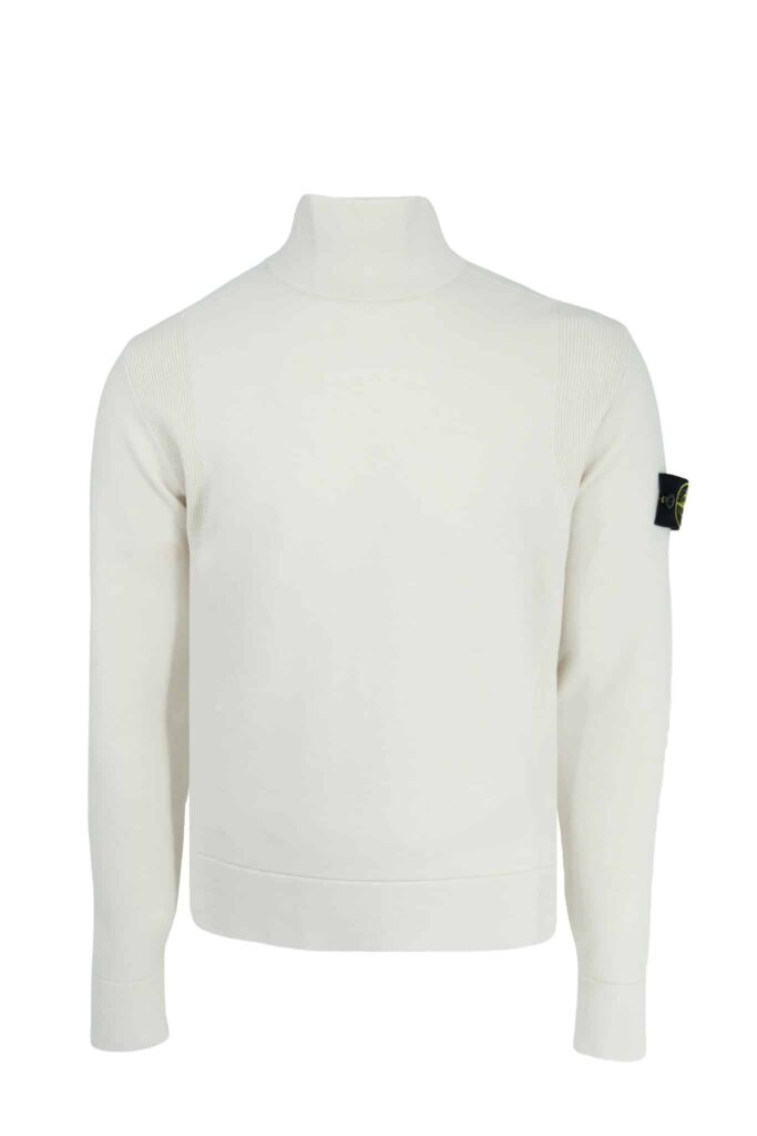 STONE ISLAND - MOCK NECK SWEATER STRETCH RWS WOOL OFF WHITE (39467