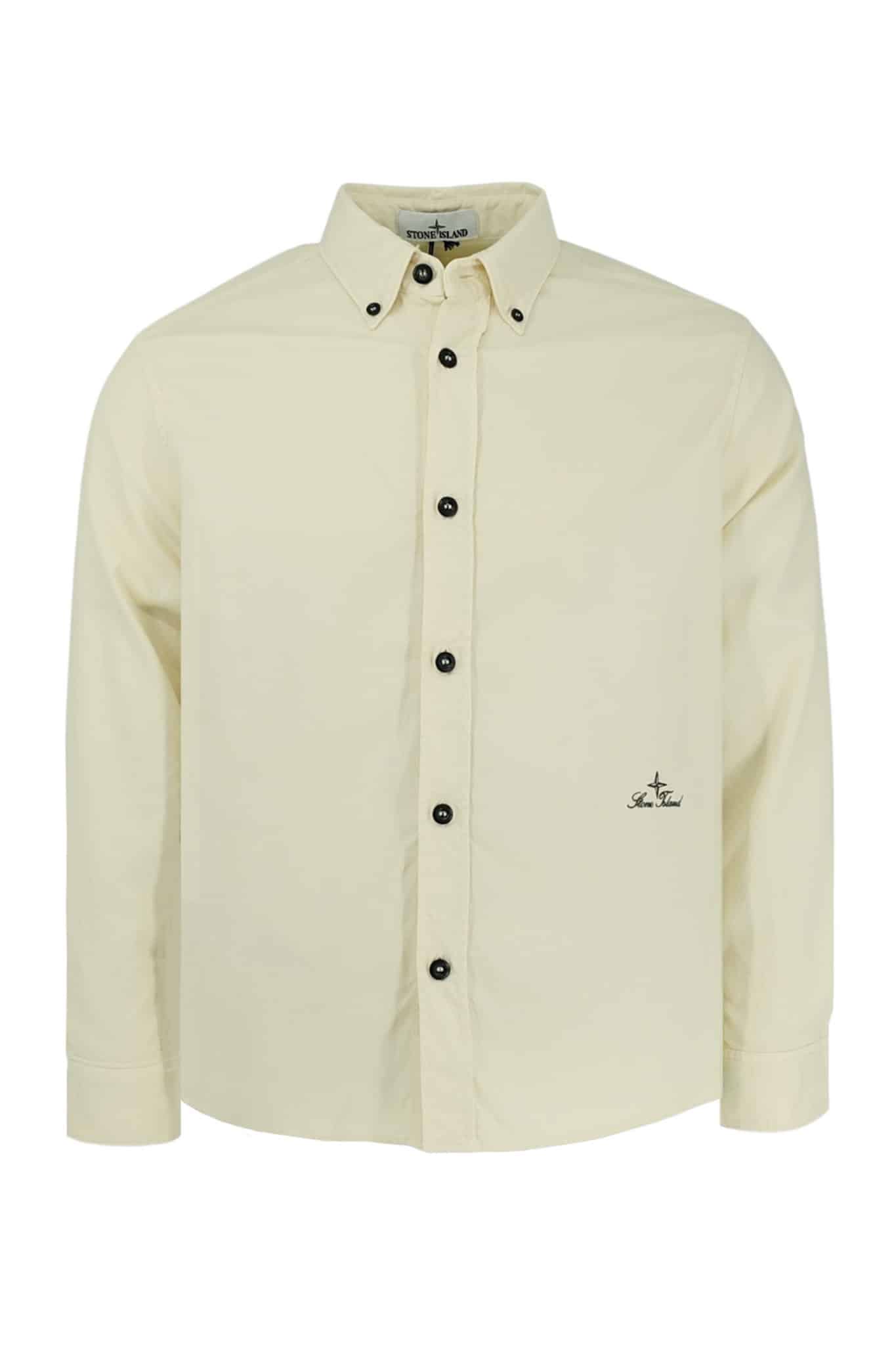 STONE ISLAND - STONE ISLAND CHEMISE OXFORD À MANCHES LONGUES ECRU (42596) STONE ISLAND - STONE ISLAND CHEMISE OXFORD À MANCHES LONGUES ECRU (42596)