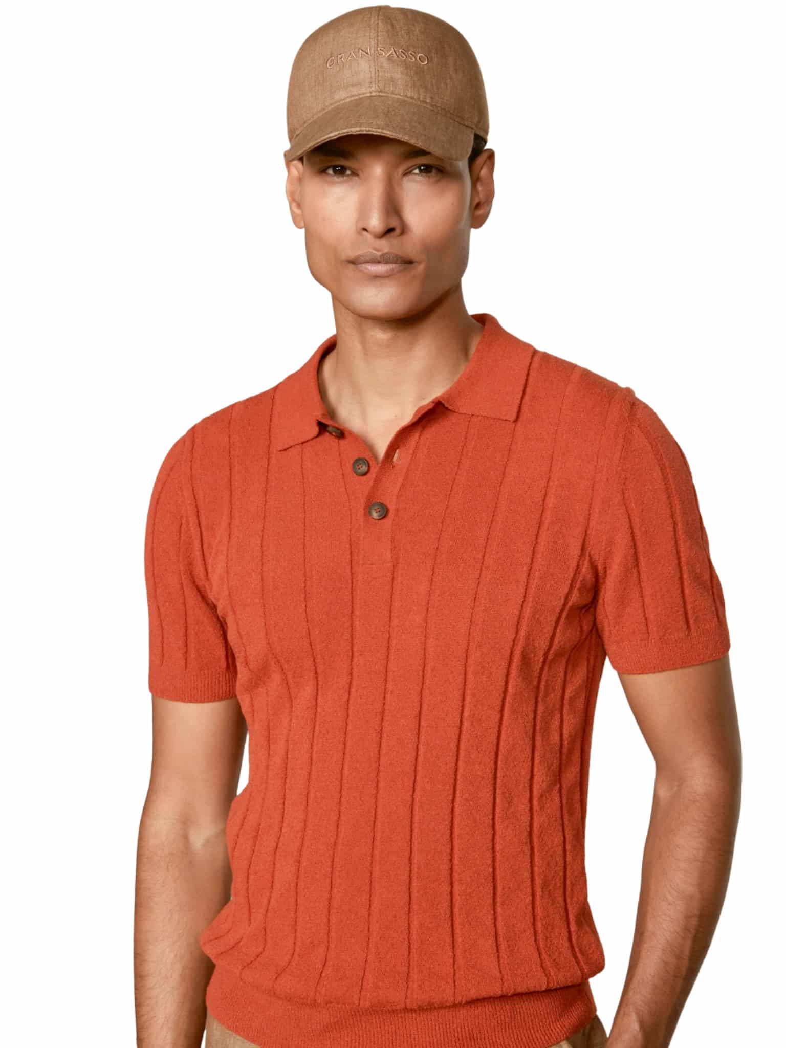 Gran Sasso - RIBBED BOUCLÉ KNIT POLO ORANJE (43137) Gran Sasso - RIBBED BOUCLÉ KNIT POLO ORANJE (43137)