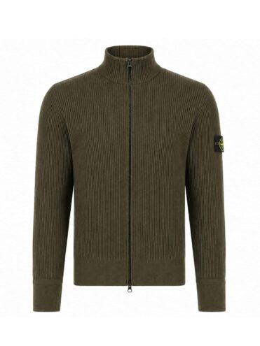 STONE ISLAND - GERIPPTE STRICKJACKE MIT REISSVERSCHLUSS DUNKELGRÜN / BRAUN (43398)