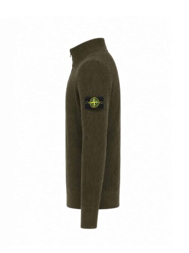 STONE ISLAND - GERIPPTE STRICKJACKE MIT REISSVERSCHLUSS DUNKELGRÜN / BRAUN (43398) STONE ISLAND - GERIPPTE STRICKJACKE MIT REISSVERSCHLUSS DUNKELGRÜN / BRAUN (43398)