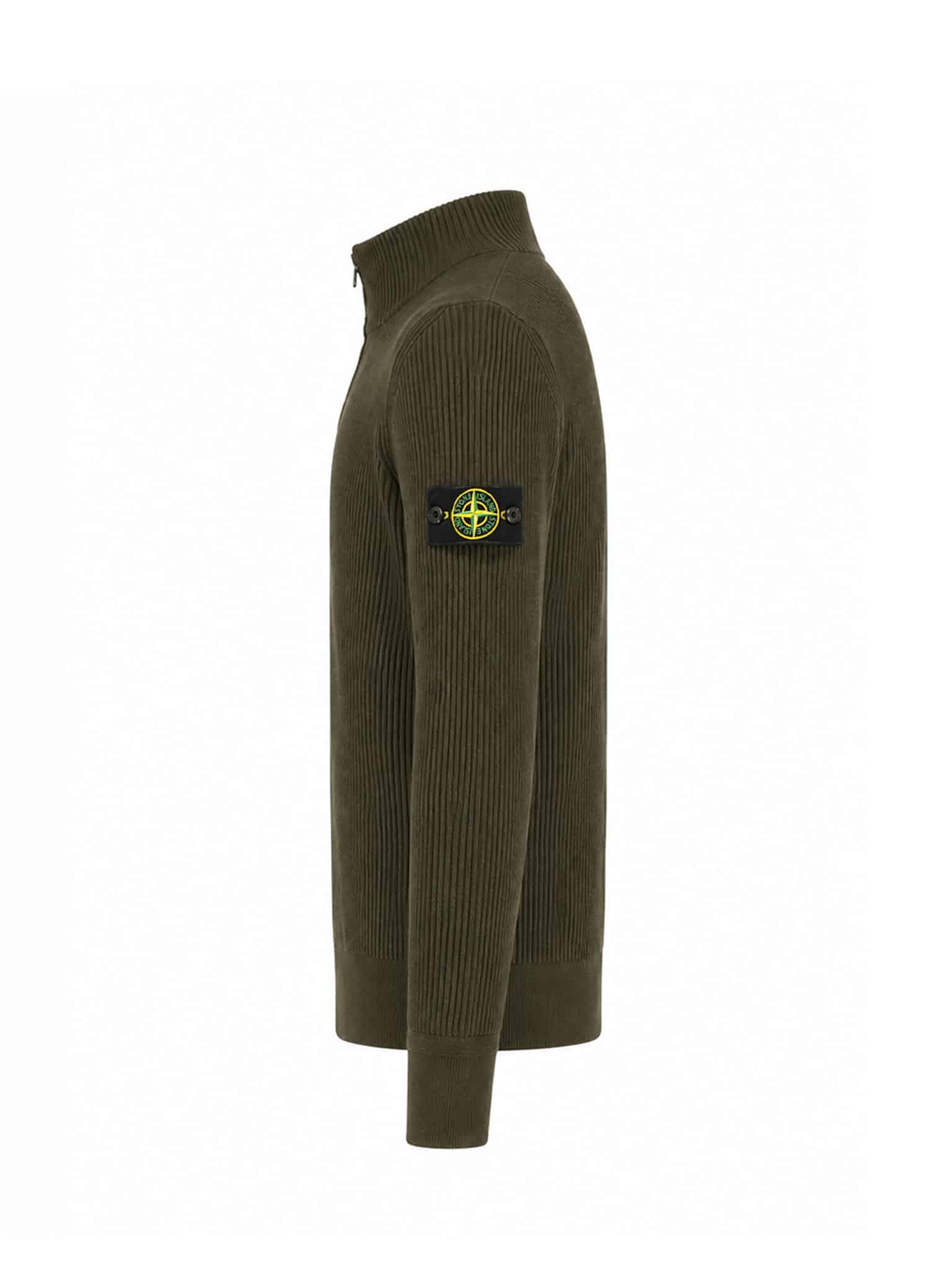 STONE ISLAND - GERIPPTE STRICKJACKE MIT REISSVERSCHLUSS DUNKELGRÜN / BRAUN (43398) STONE ISLAND - GERIPPTE STRICKJACKE MIT REISSVERSCHLUSS DUNKELGRÜN / BRAUN (43398)