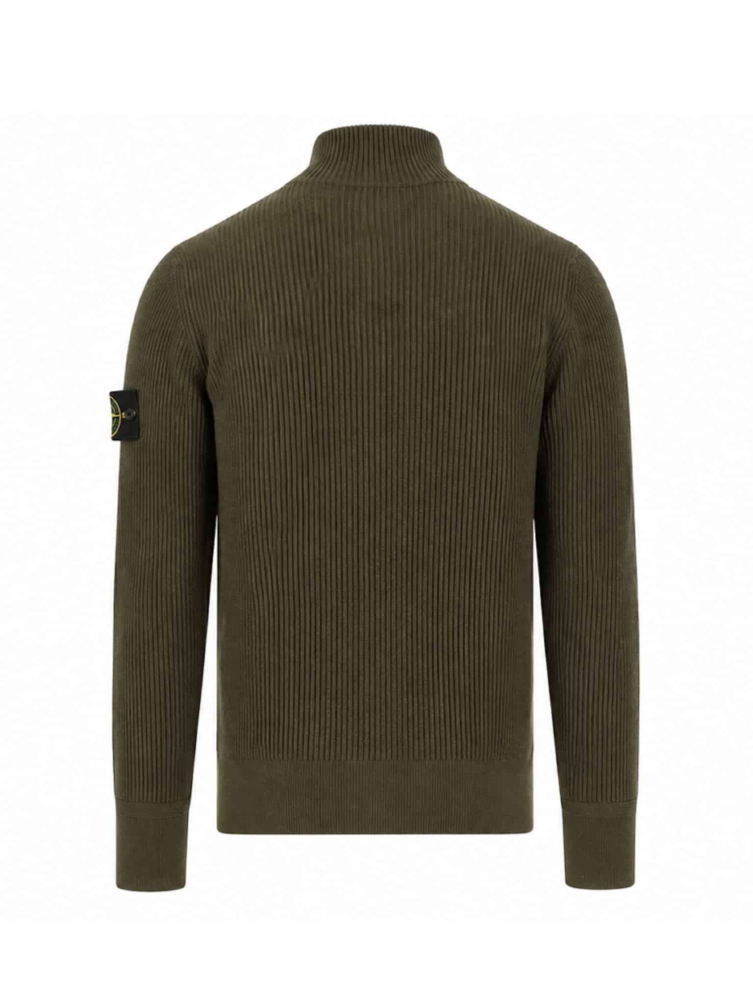 STONE ISLAND - GERIPPTE STRICKJACKE MIT REISSVERSCHLUSS DUNKELGRÜN / BRAUN (43398) STONE ISLAND - GERIPPTE STRICKJACKE MIT REISSVERSCHLUSS DUNKELGRÜN / BRAUN (43398)