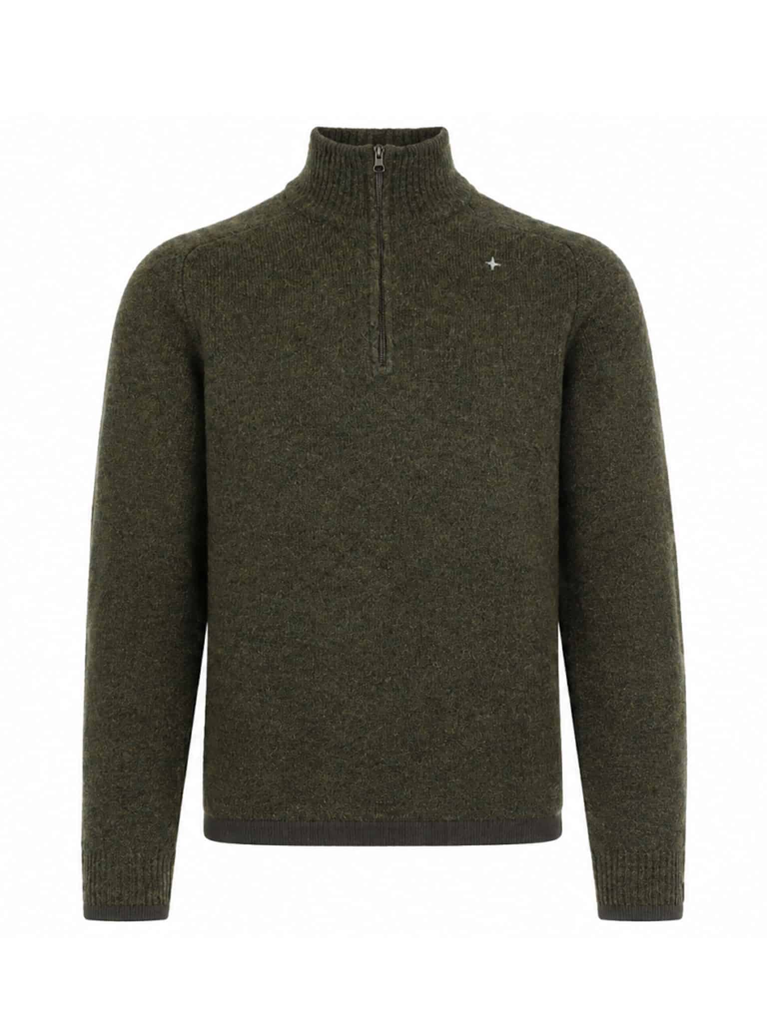 STONE ISLAND - STELLINA WOOL HALF ZIP SWEATER DARK GREEN / BROWN (43404) STONE ISLAND - STELLINA WOOL HALF ZIP SWEATER DARK GREEN / BROWN (43404)