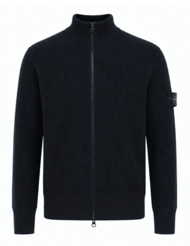 STONE ISLAND RIBBED ZIP-UP DONKERBLAUW (43397)