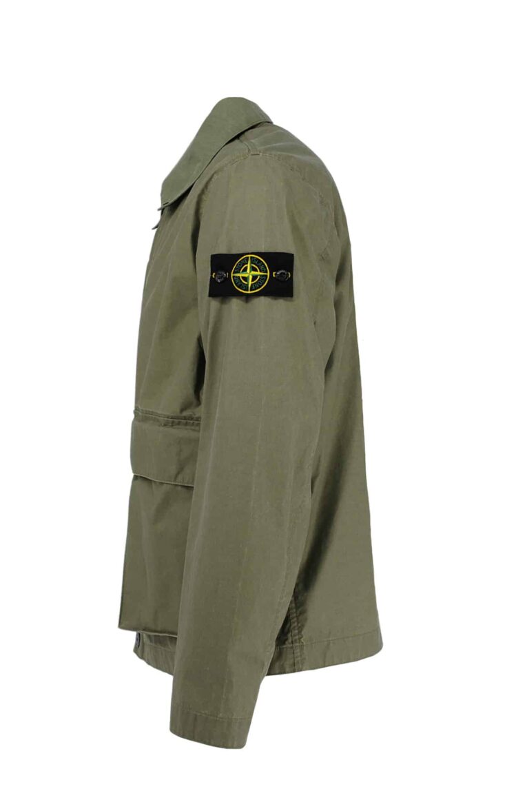 STONE ISLAND - WAXED PIGMENT COTTON COACH JACKET MILITARY GREEN